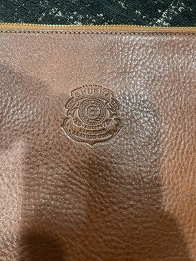 Ghurka Chestnut Pebbled Leather Pouch with Gold Zipper